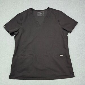 Figs Casma Scrub Top Womens Large Black Three Pocket V Neck Workwear FW1100